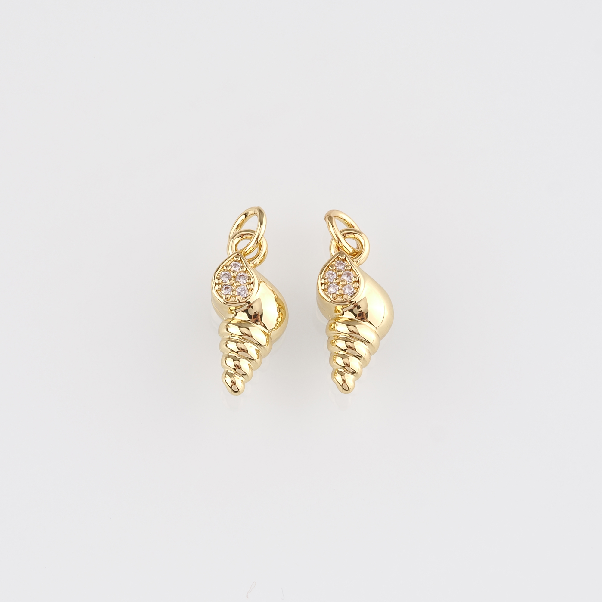 18K Gold Filled Conch Shell Pendant,CZ Micro Pave Ocean Shell Charm Earrings Necklace for DIY Jewelry Making Supply