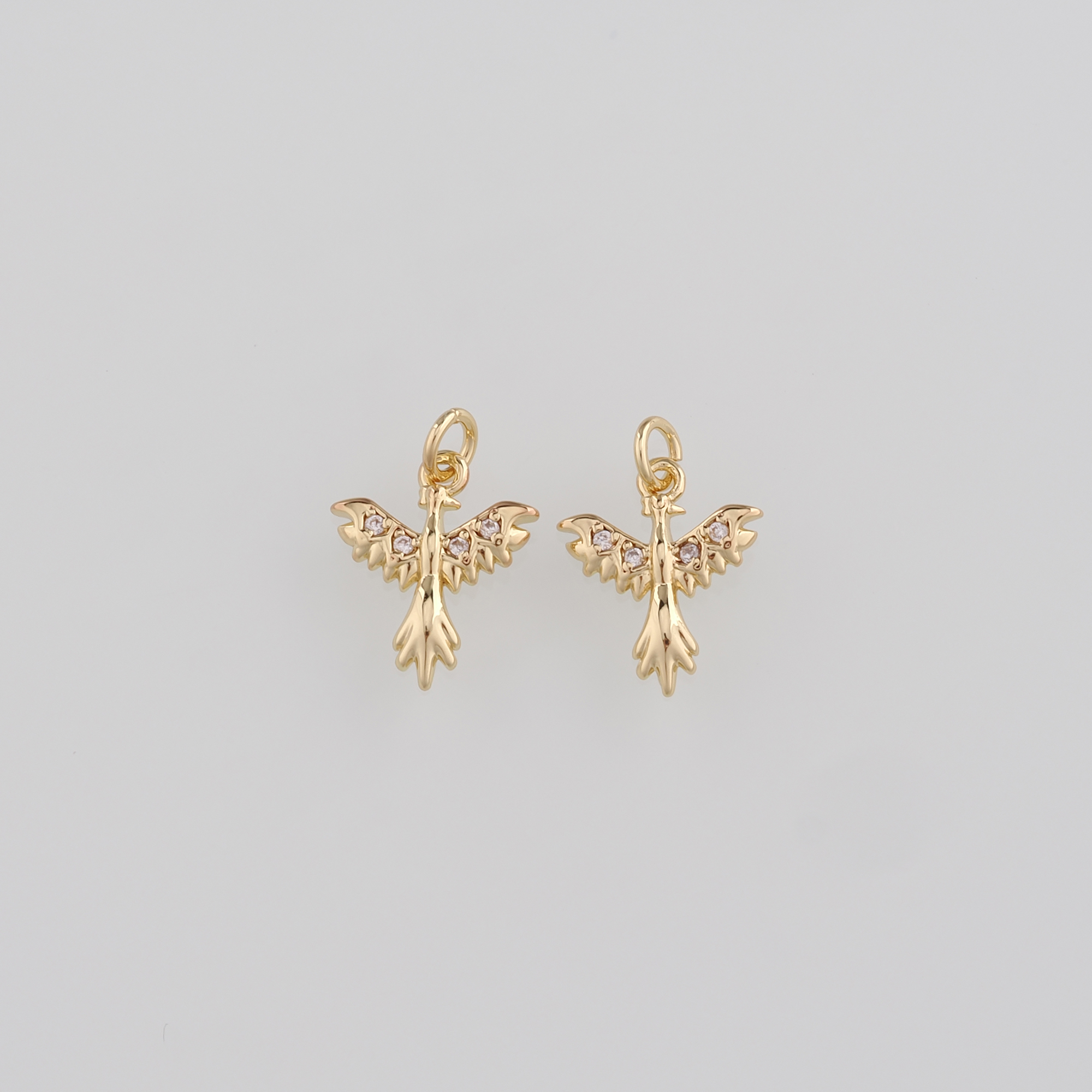 18K Gold Filled Phoenix Pendant,CZ Micro Pave Phoenix Charm Earrings Necklace for DIY Jewelry Making Supply