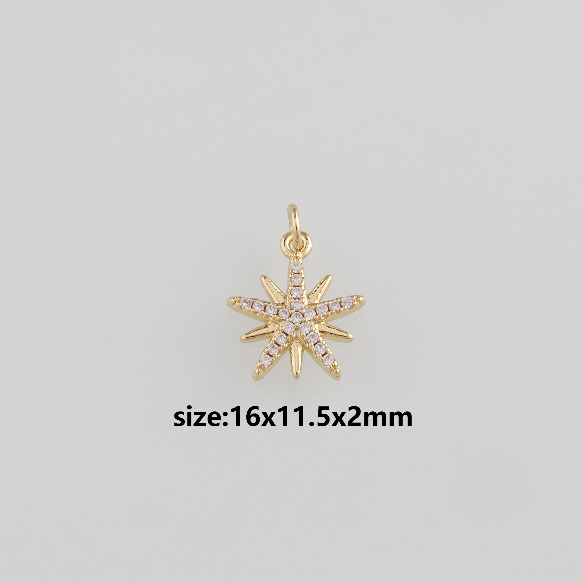 18K Gold Filled North Star Pendant,CZ Micro Pave Celestial Charm Earrings Necklace for DIY Jewelry Making Supply