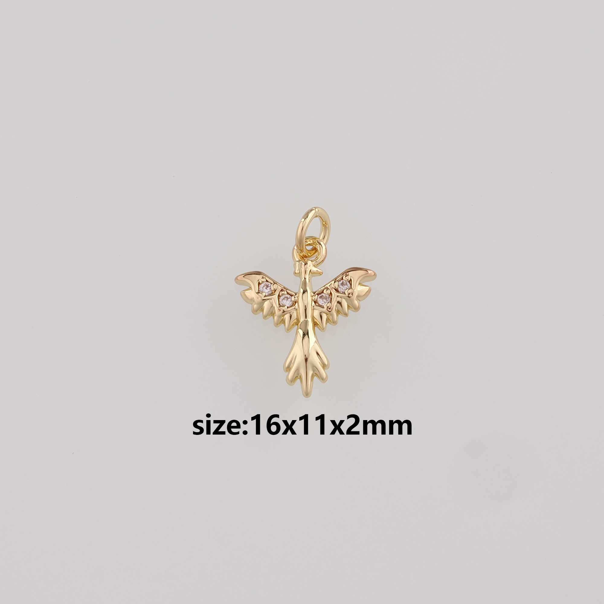 18K Gold Filled Phoenix Pendant,CZ Micro Pave Phoenix Charm Earrings Necklace for DIY Jewelry Making Supply