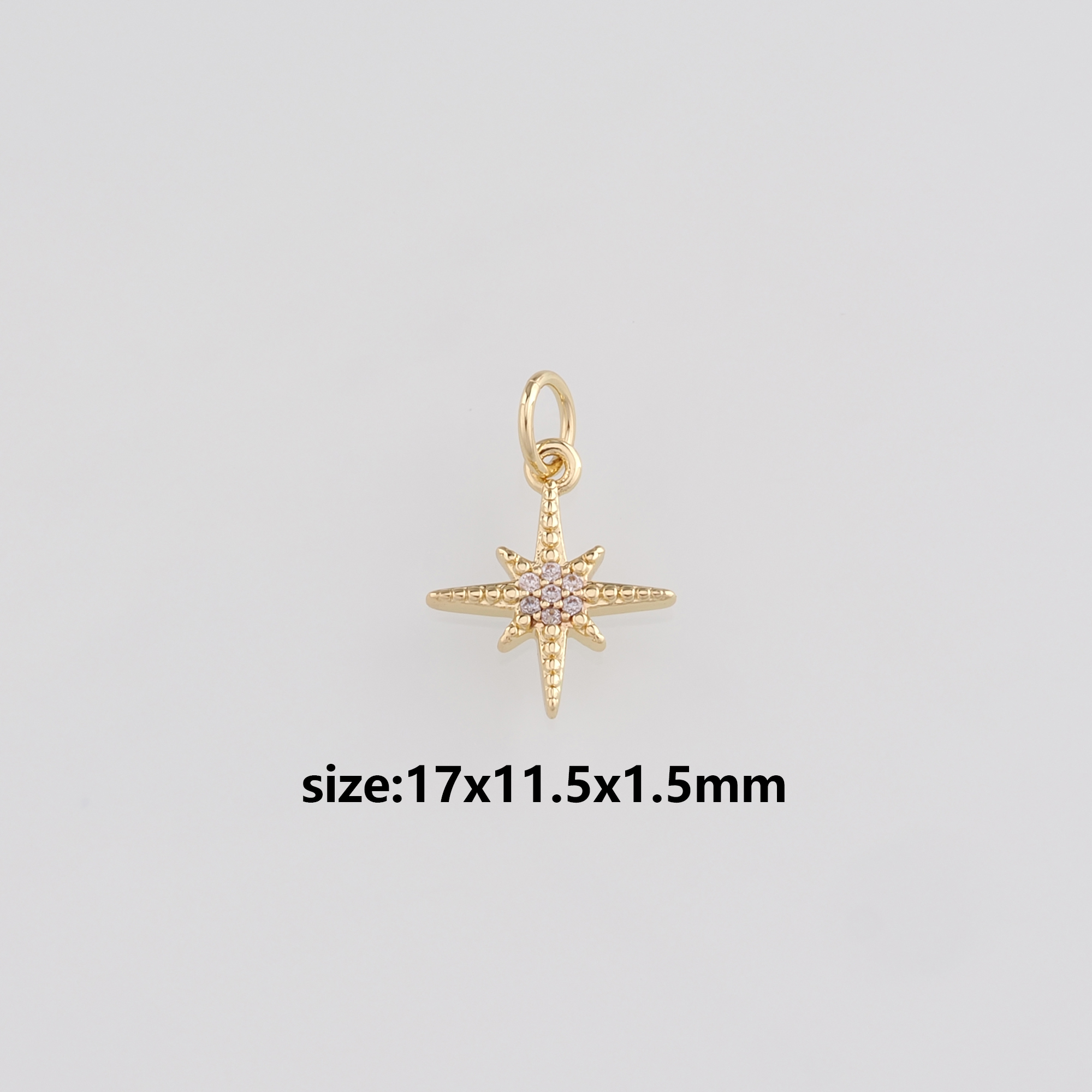 18K Gold Filled North Star Pendant,CZ Micro Pave Celestial Charm Earrings Necklace for DIY Jewelry Making Supply