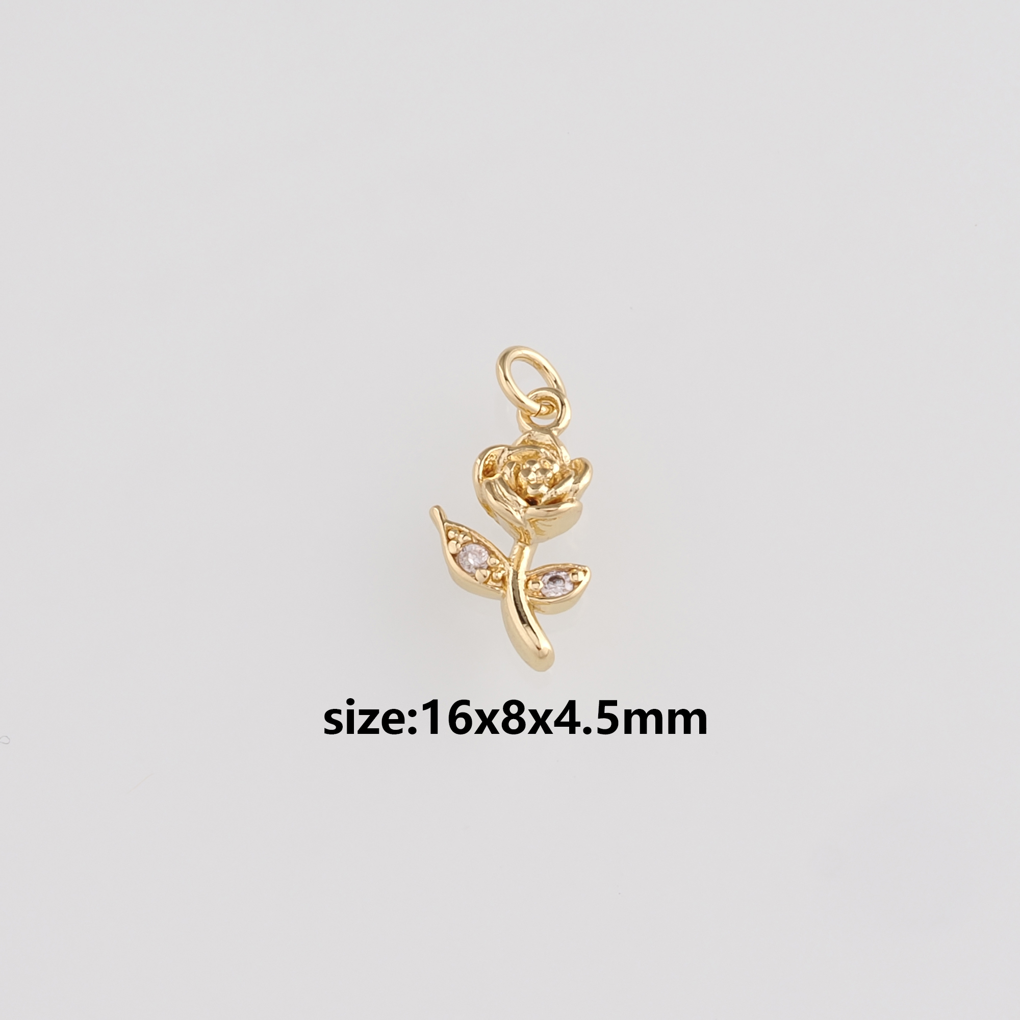 18K Gold Filled Rose Pendant,CZ Micro Pave Rose Charm Earrings Necklace for DIY Jewelry Making Supply
