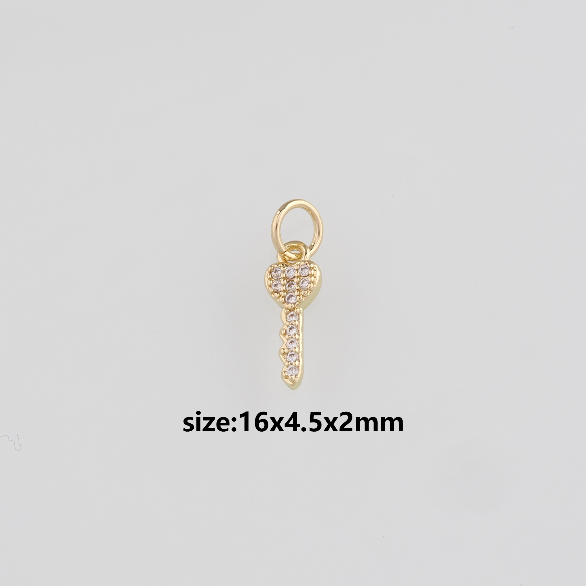 18K Gold Filled Heart Key Pendant,CZ Micro Pave Key Charm Earrings Necklace for DIY Jewelry Making Supply