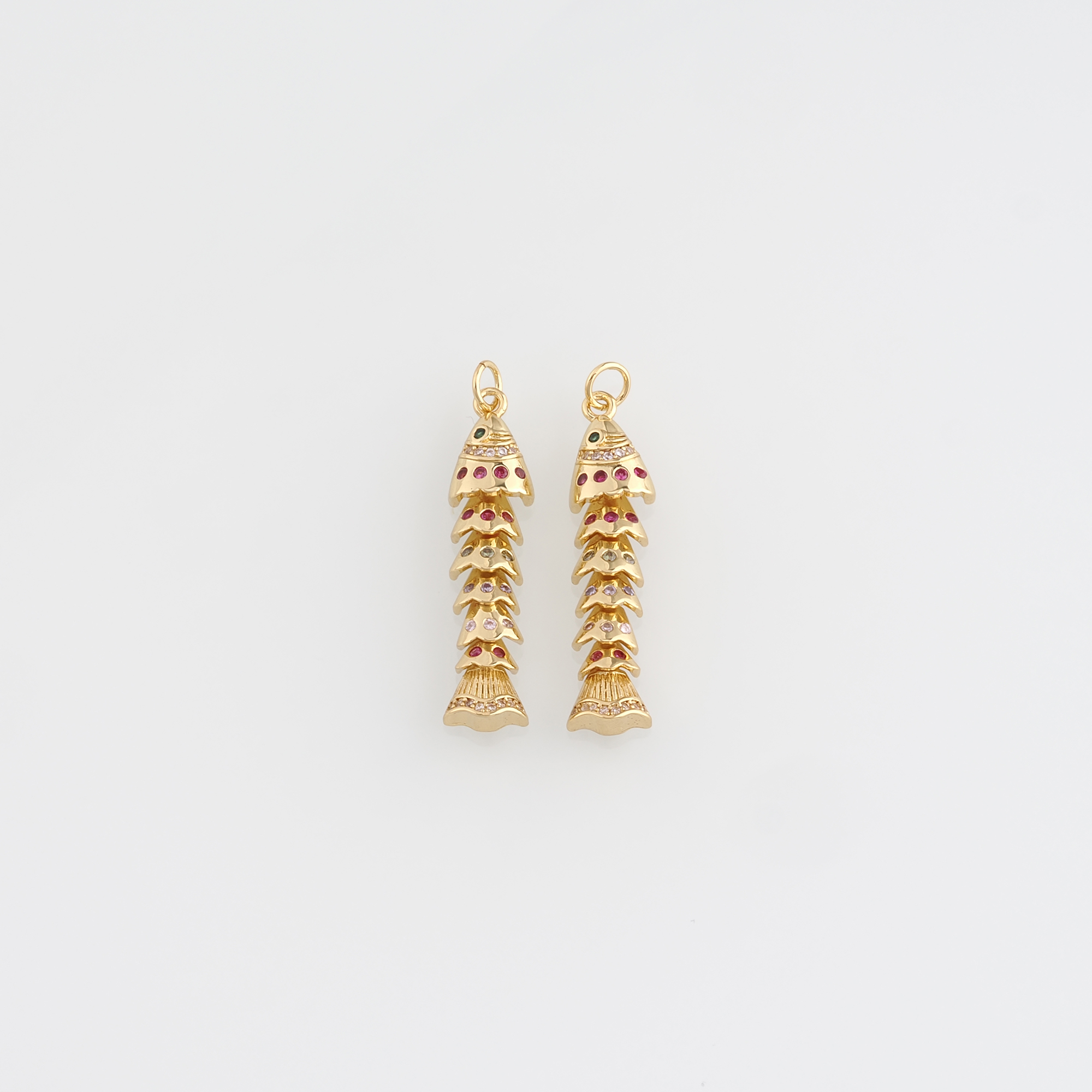 18K Gold Filled Fish Pendant,CZ Micro Pave Ocean Fish Charm Earrings Necklace for DIY Jewelry Making Supply