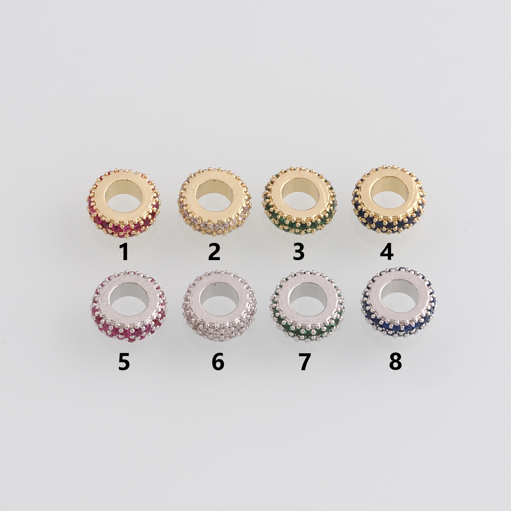 18K Gold Filled Round Spacer Beads,CZ Micro Pave Round Flat Bead for Bracelet Jewelry Necklace Making Supply