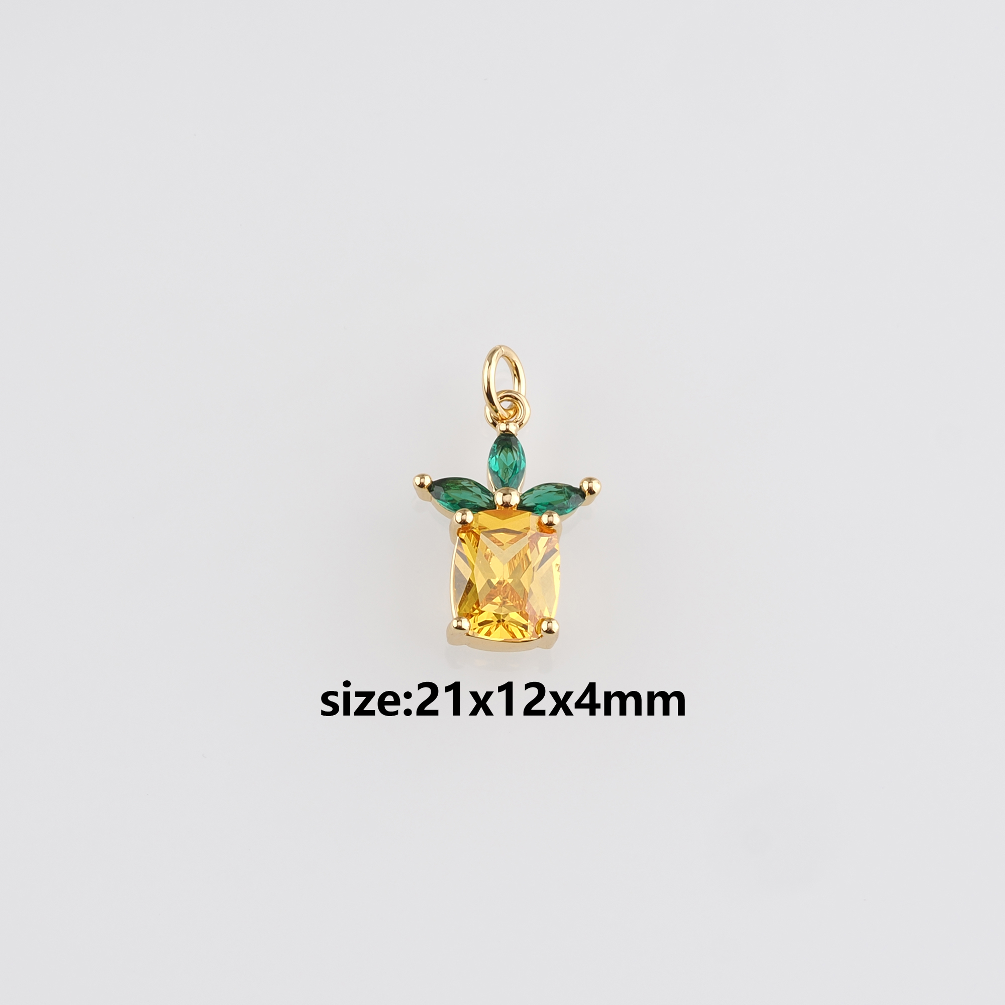 18K Gold Filled Pineapple Pendant,CZ Micro Pave Fruit Charm Earrings Necklace for DIY Jewelry Making Supply