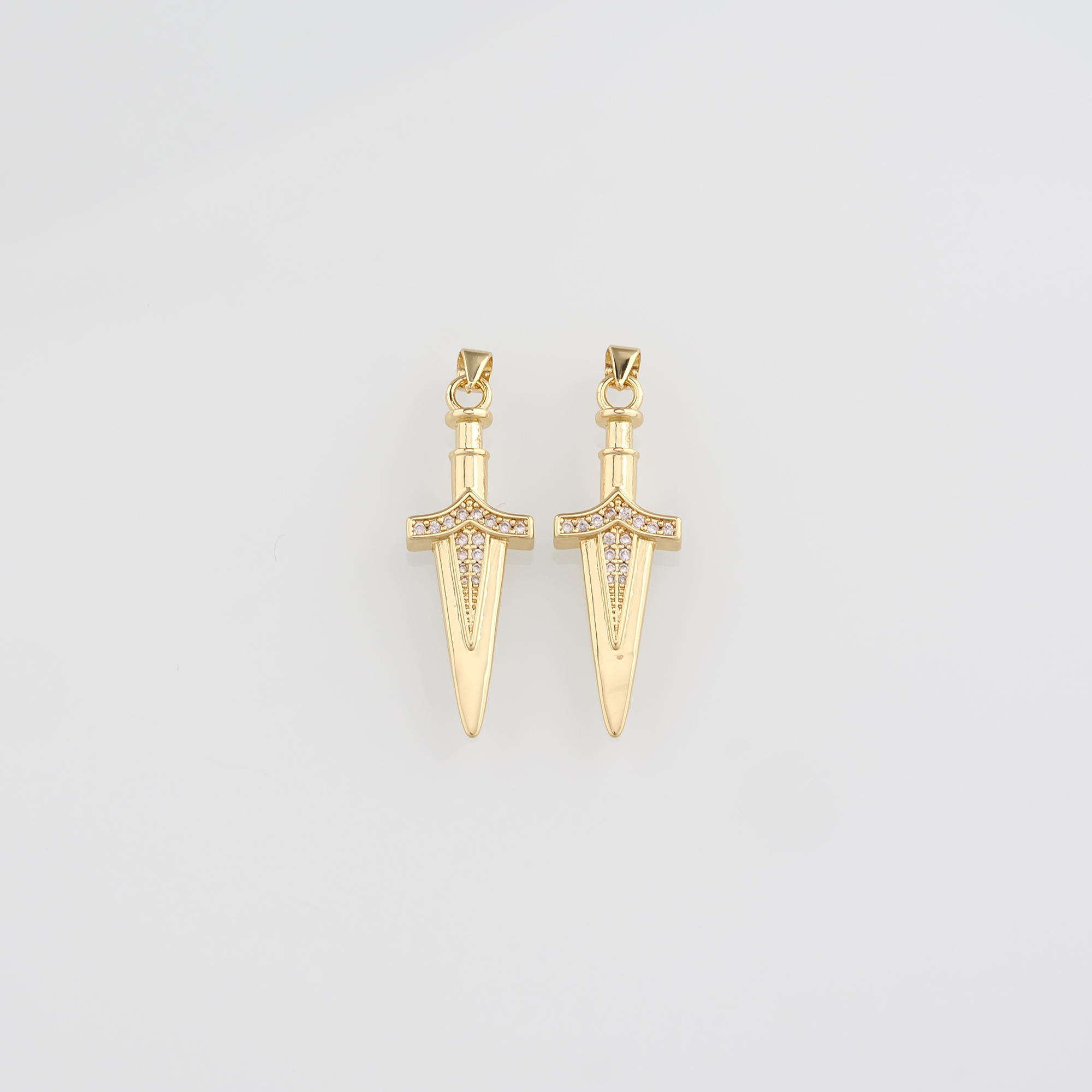 18K Gold Filled Dagger Pendant,CZ Micro Pave Dagger Charm Earrings Necklace for DIY Jewelry Making Supply