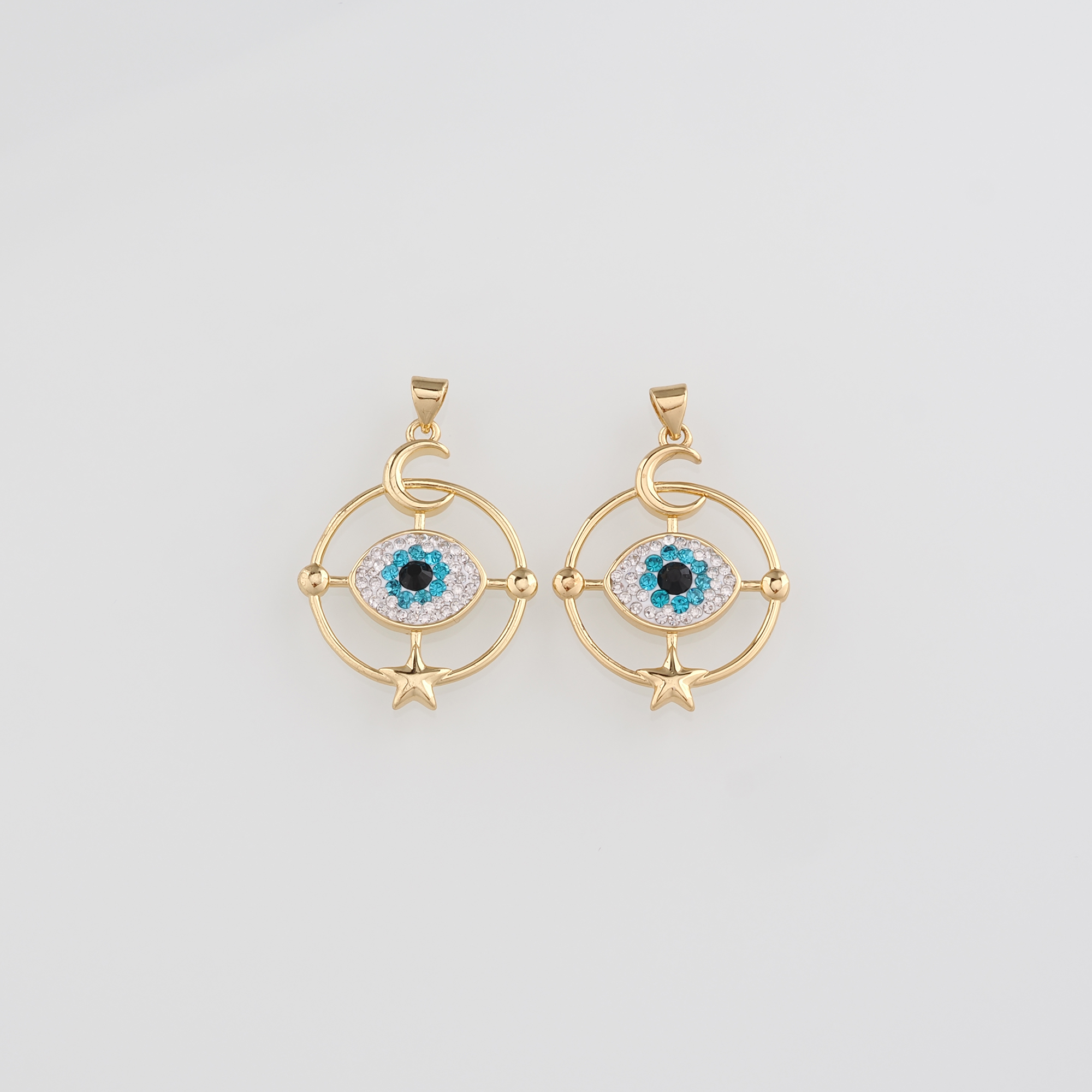 18K Gold Filled Evil Eye Pendant,CZ Micro Pave Evil Eye Charm Earrings Necklace for DIY Jewelry Making Supply