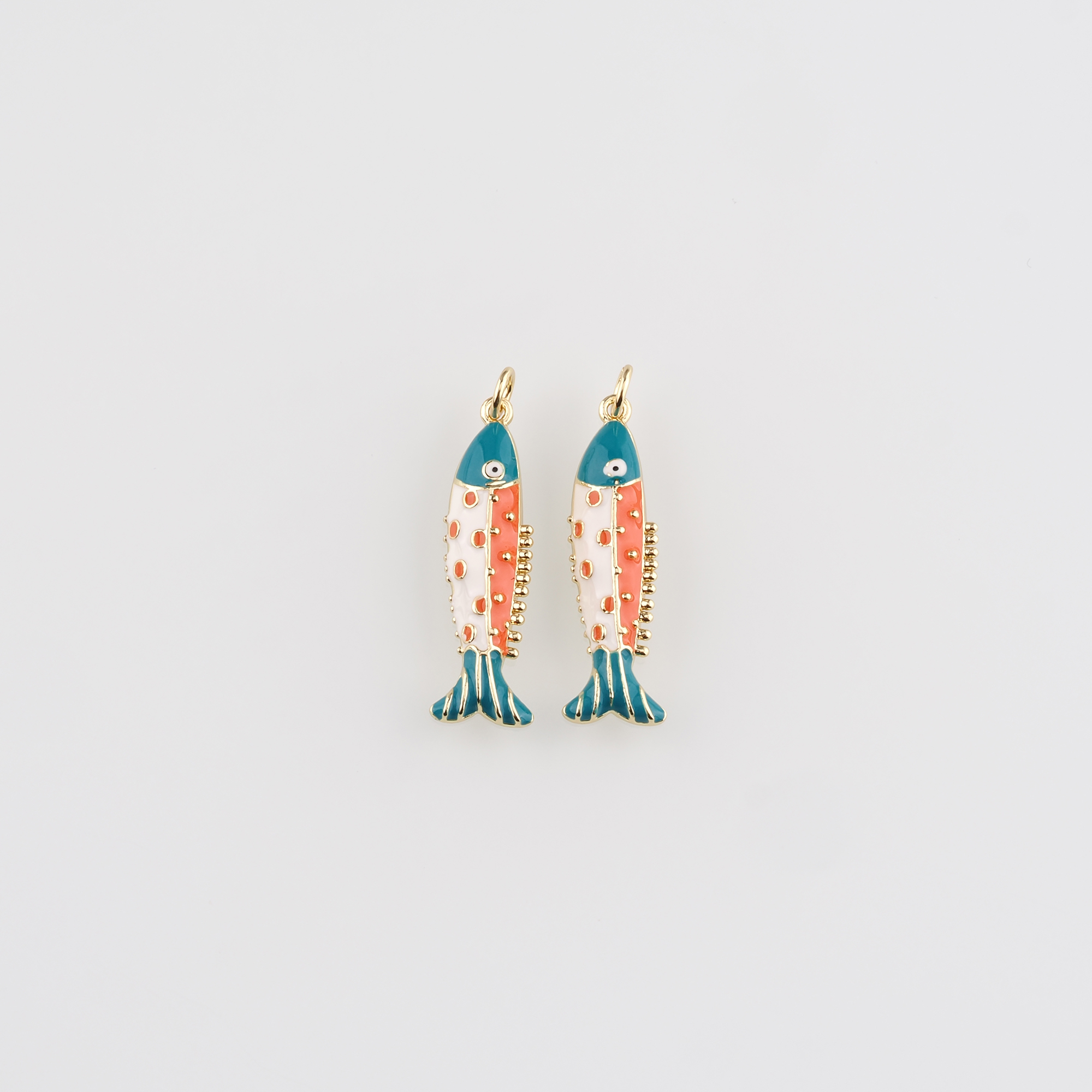 18K Gold Filled Fish Pendant,Enamel Fish Charm Earrings Necklace for DIY Jewelry Making Supply