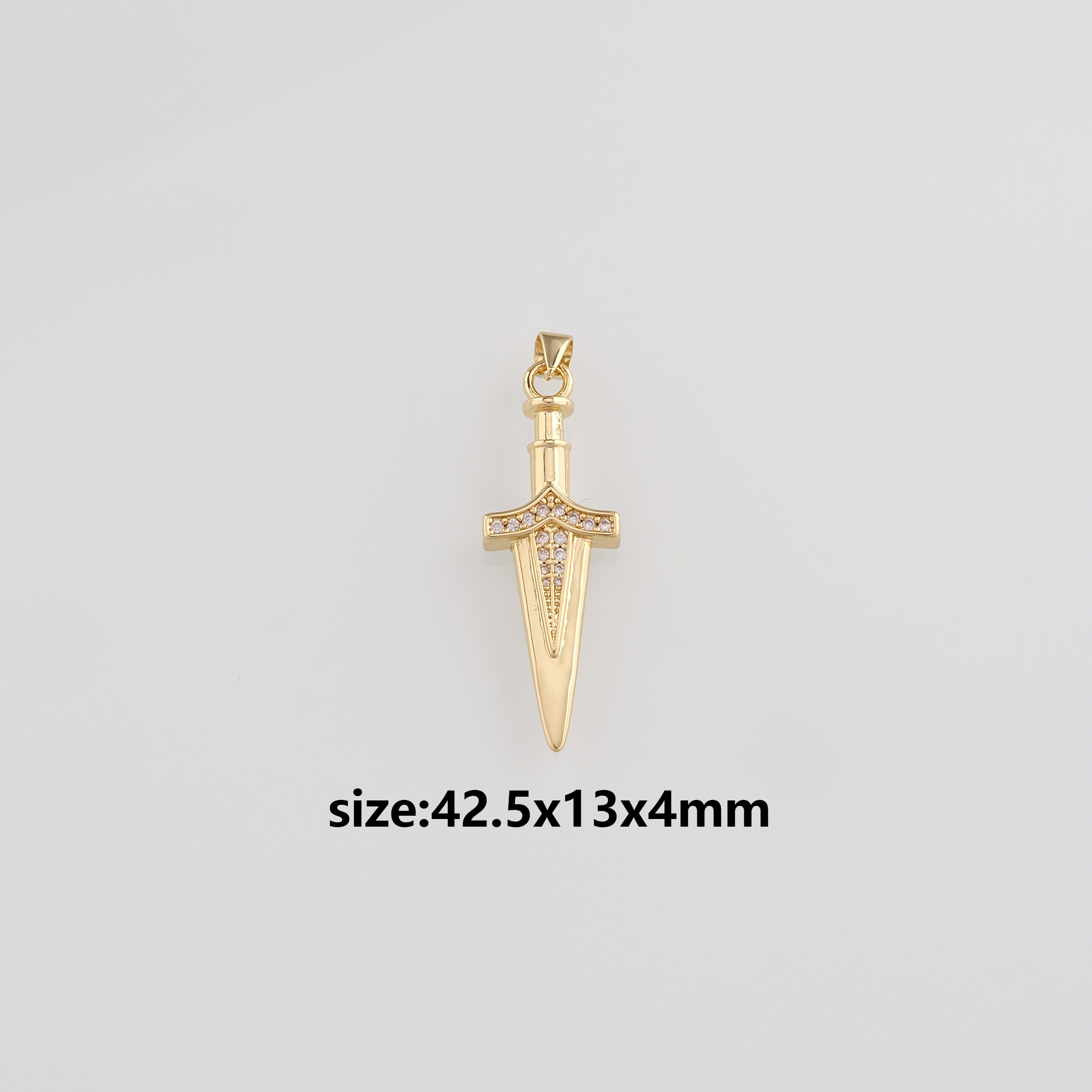 18K Gold Filled Dagger Pendant,CZ Micro Pave Dagger Charm Earrings Necklace for DIY Jewelry Making Supply