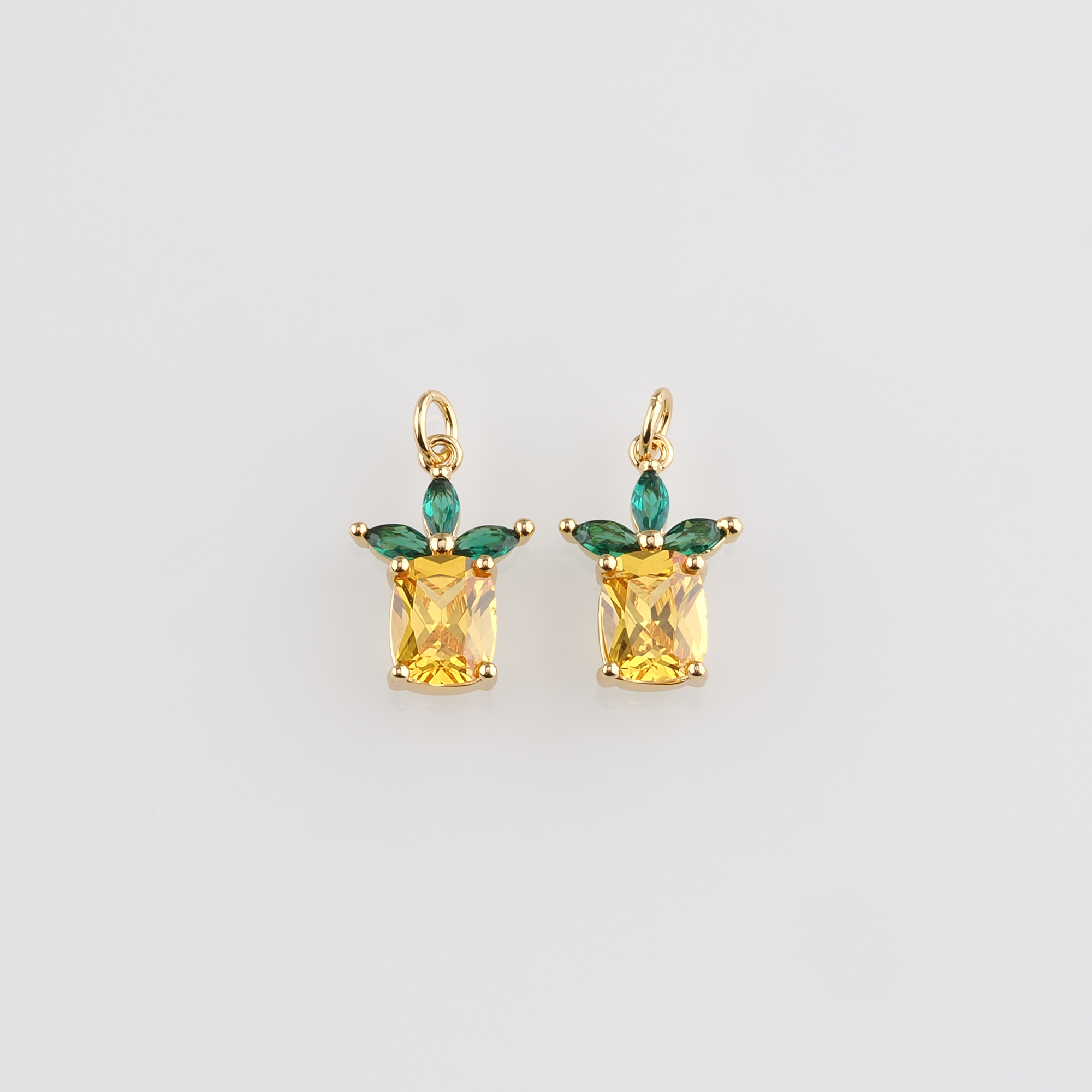 18K Gold Filled Pineapple Pendant,CZ Micro Pave Fruit Charm Earrings Necklace for DIY Jewelry Making Supply