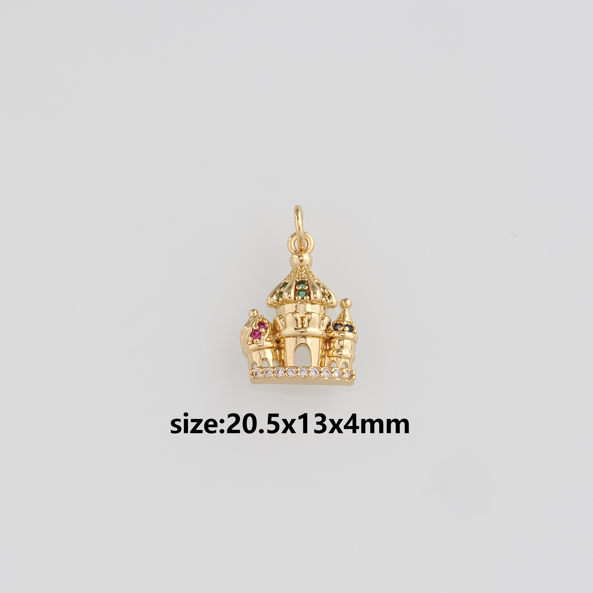 18K Gold Filled Castle Pendant,CZ Micro Pave Castle Charm Earrings Necklace for DIY Jewelry Making Supply
