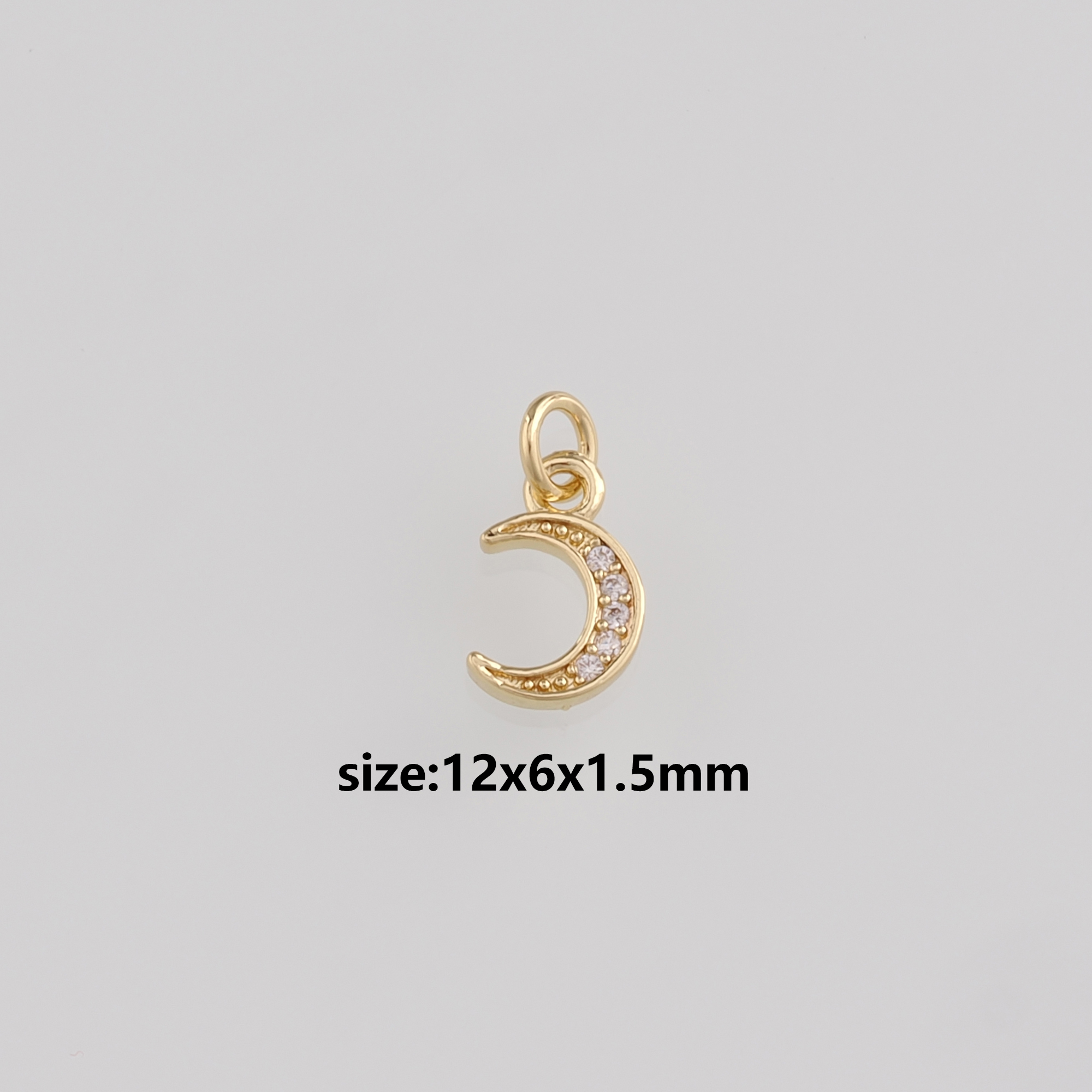 18K Gold Filled Moon Pendant,CZ Micro Pave Celestial Charm Earrings Necklace for DIY Jewelry Making Supply