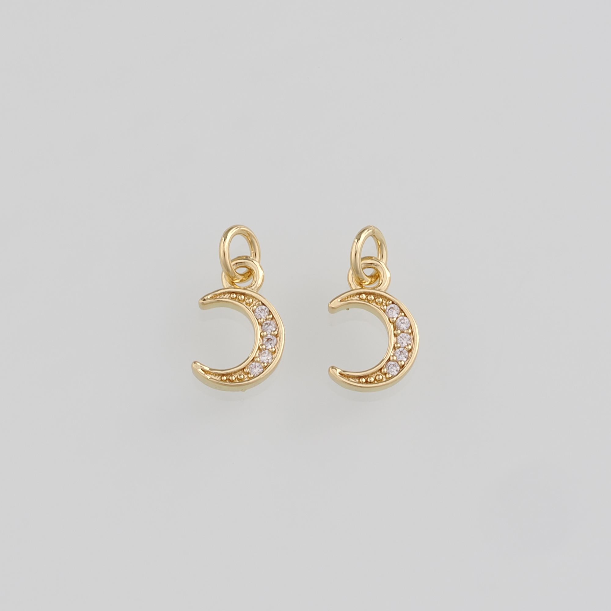 18K Gold Filled Moon Pendant,CZ Micro Pave Celestial Charm Earrings Necklace for DIY Jewelry Making Supply