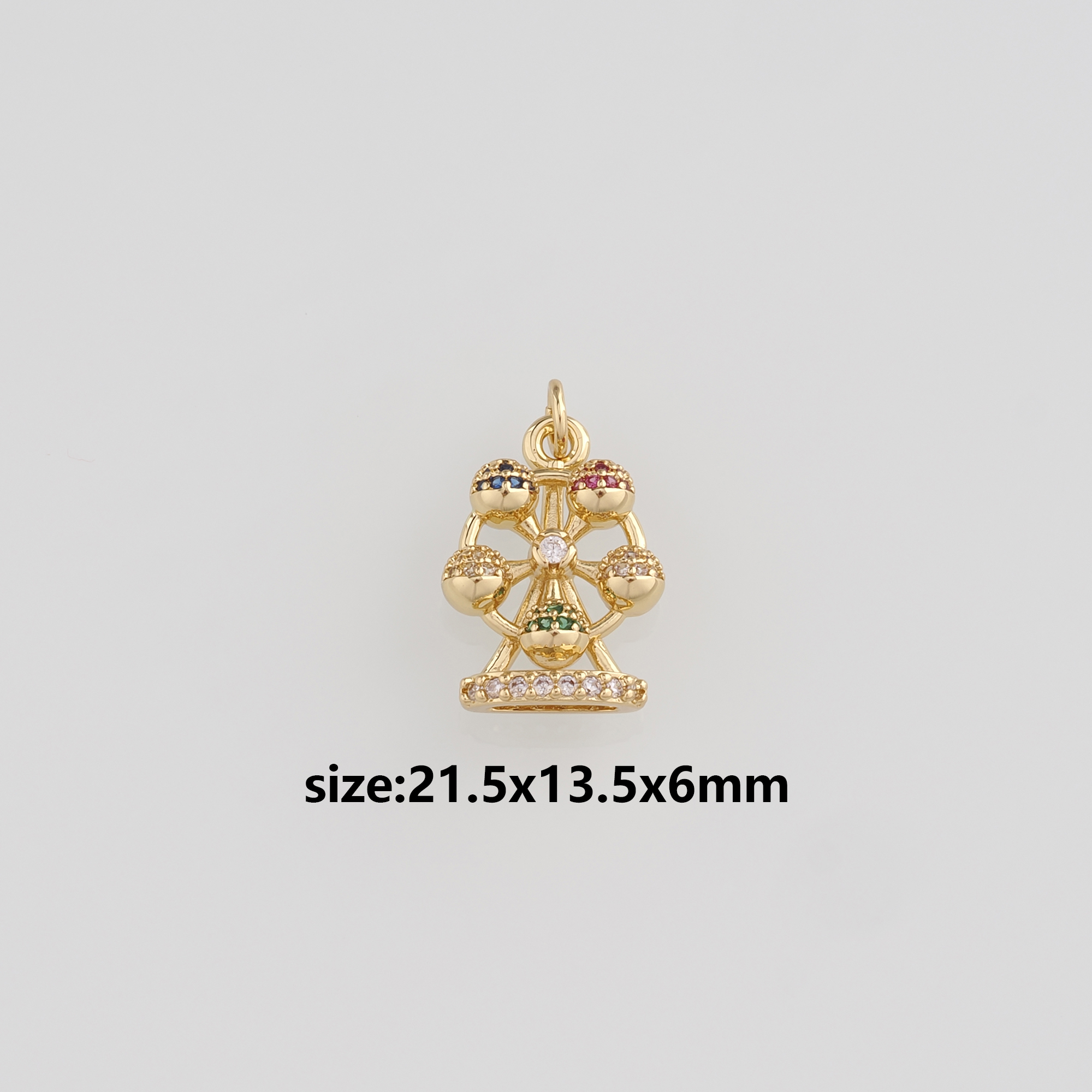 18K Gold Filled Ferris Wheel Pendant,CZ Micro Pave Ferris Wheel Charm Earrings Necklace for DIY Jewelry Making Supply