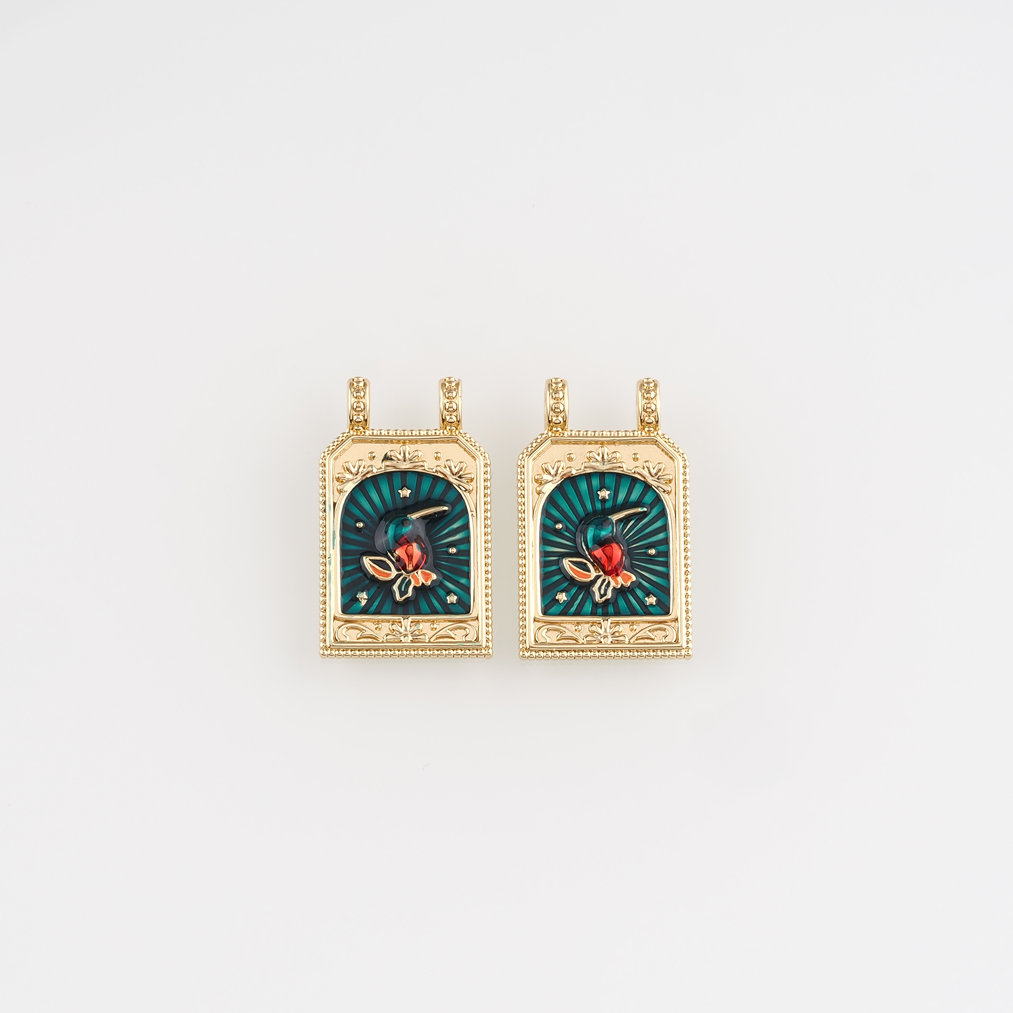 18K Gold Filled Bird Pendant,Enamel Bird Charm Earrings Necklace for DIY Jewelry Making Supply