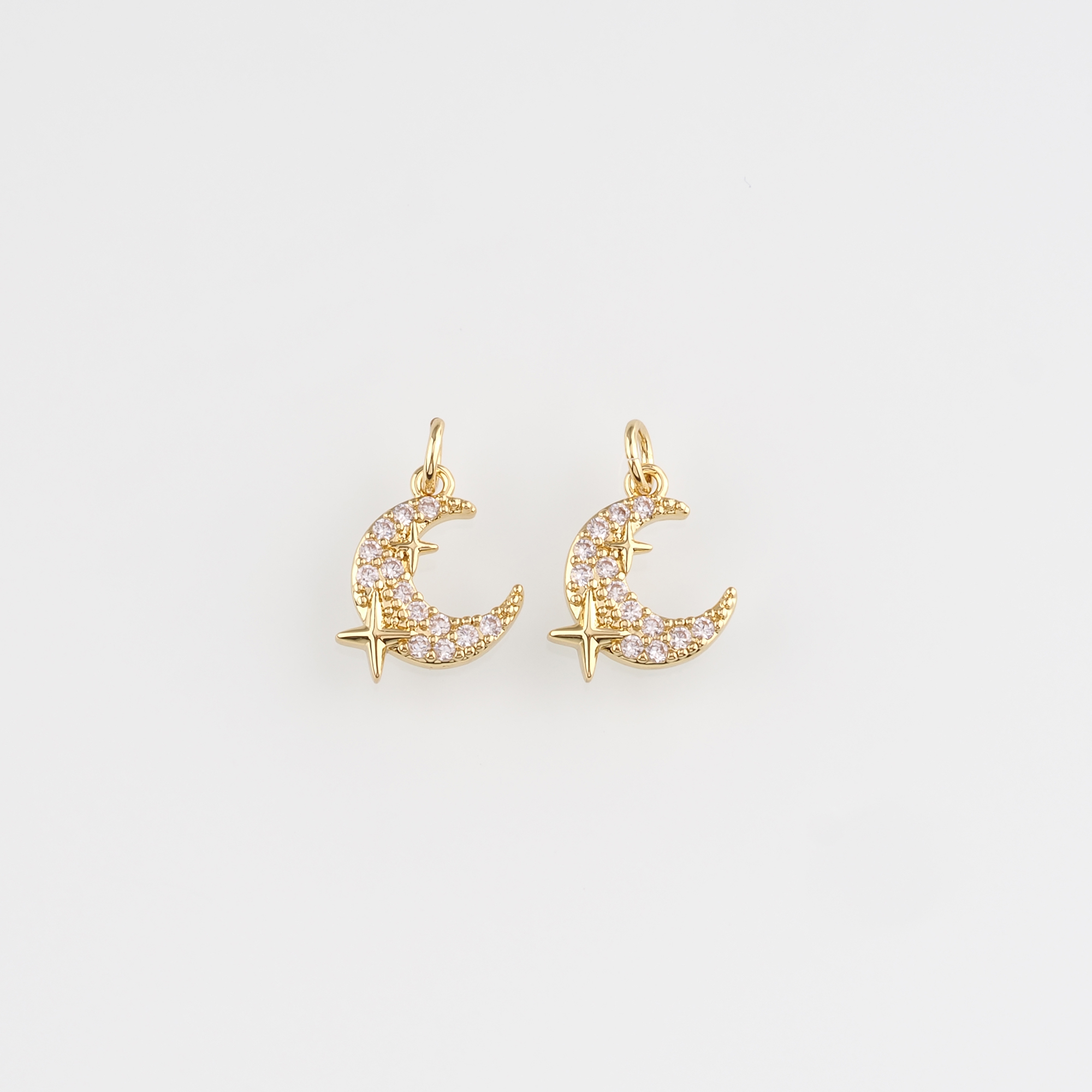 18K Gold Filled Moon Pendant,CZ Micro Pave Celestial Charm Earrings Necklace for DIY Jewelry Making Supply