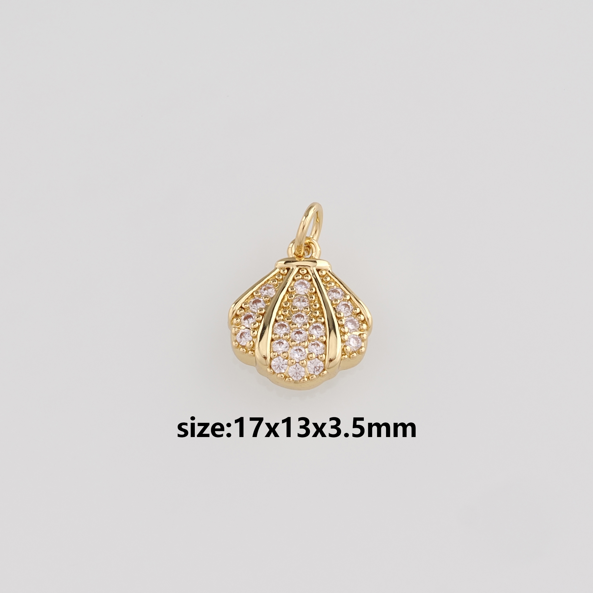 18K Gold Filled Scallop Pendant,CZ Micro Pave Shell Charm Earrings Necklace for DIY Jewelry Making Supply