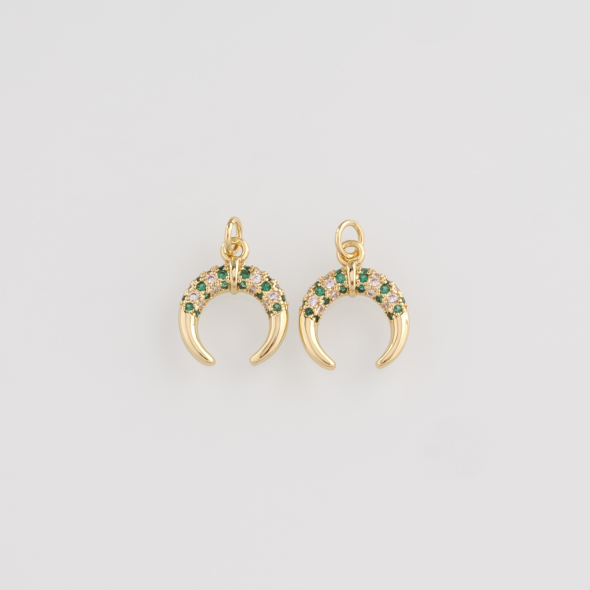 18K Gold Filled Double Horn Pendant,CZ Micro Pave Horn Charm Earrings Necklace for DIY Jewelry Making Supply