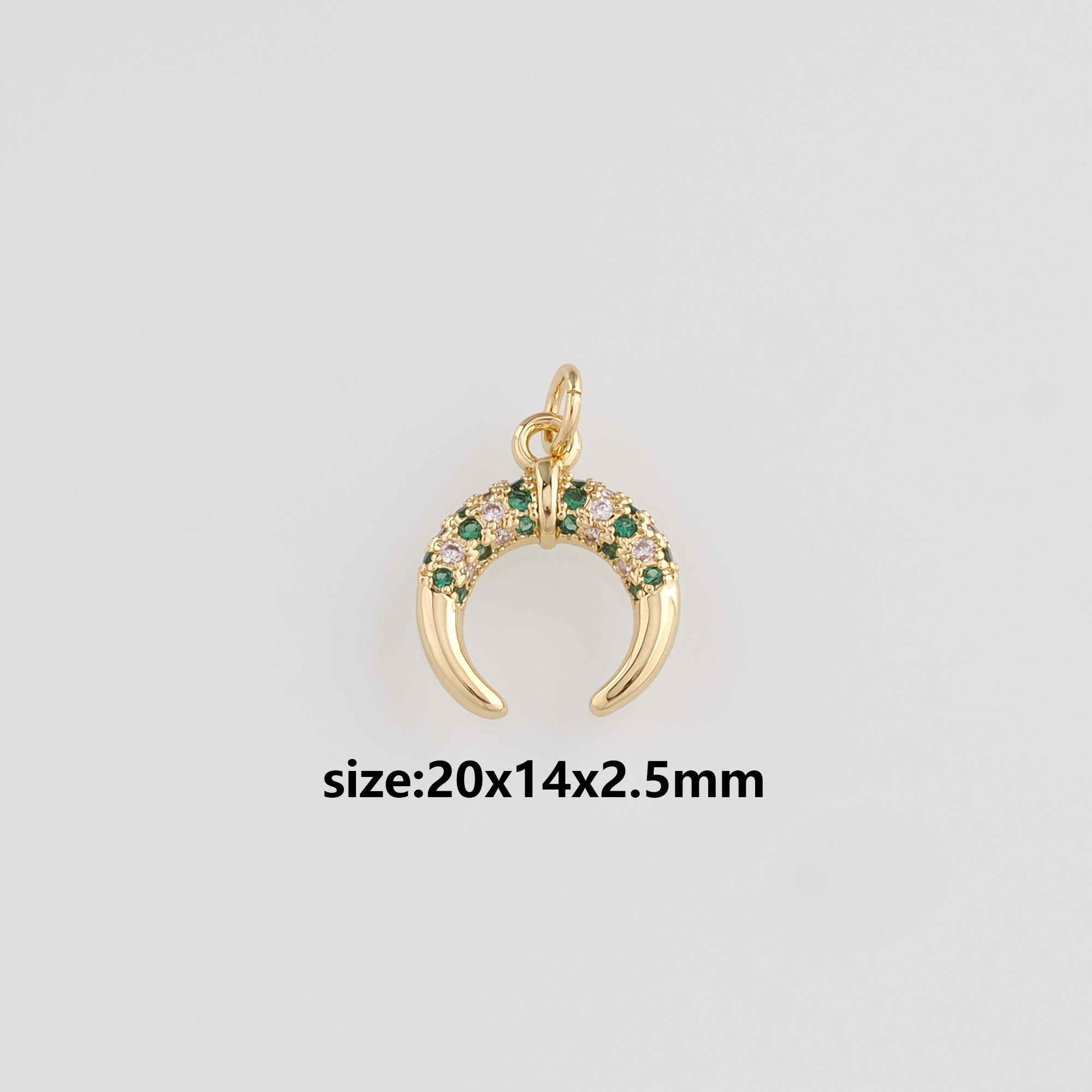 18K Gold Filled Double Horn Pendant,CZ Micro Pave Horn Charm Earrings Necklace for DIY Jewelry Making Supply