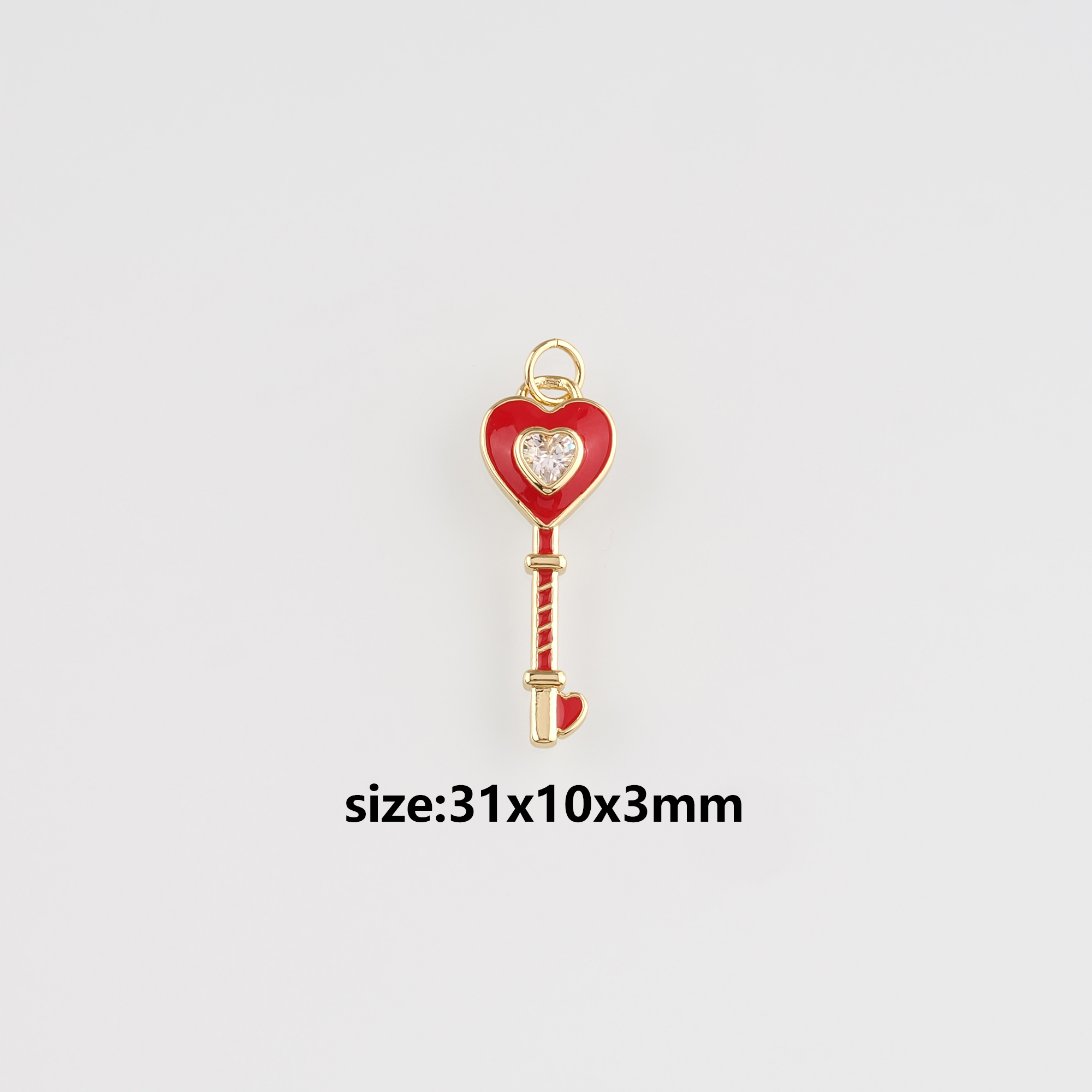 18K Gold Filled Heart Key Pendant,Enamel Key Charm Earrings Necklace for DIY Jewelry Making Supply