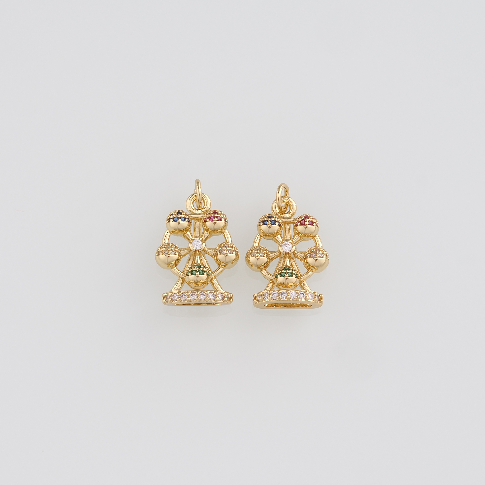 18K Gold Filled Ferris Wheel Pendant,CZ Micro Pave Ferris Wheel Charm Earrings Necklace for DIY Jewelry Making Supply