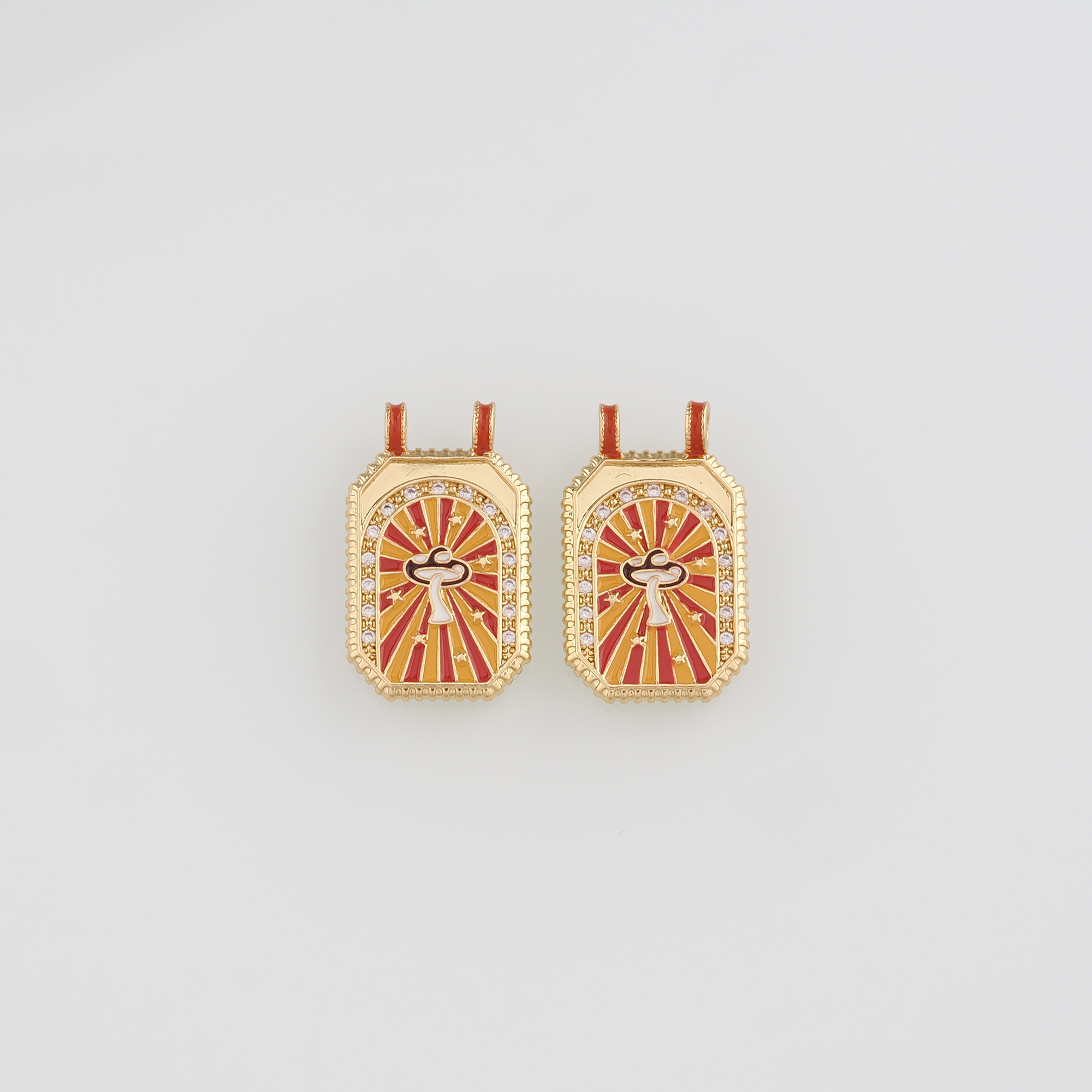 18K Gold Filled Mushroom Pendant,Enamel Mushroom Charm Earrings Necklace for DIY Jewelry Making Supply