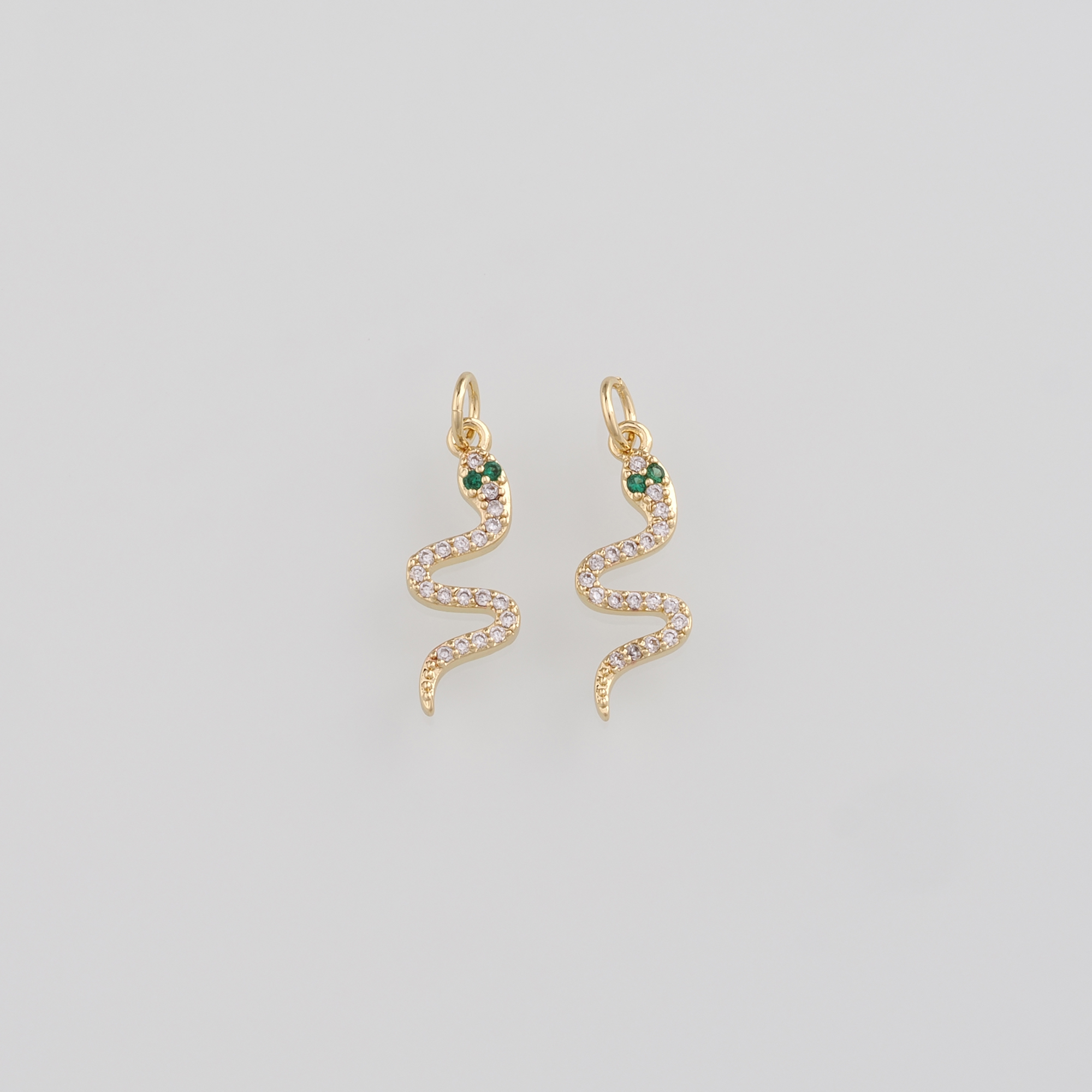 18K Gold Filled Snake Pendant,CZ Micro Pave Snake Charm Earrings Necklace for DIY Jewelry Making Supply