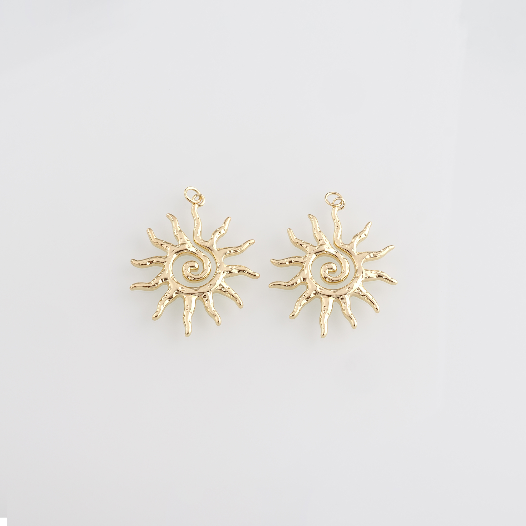 18K Gold Filled Spiral Sun Pendant,Dainty Sun Charm Earrings Necklace for DIY Jewelry Making Supply