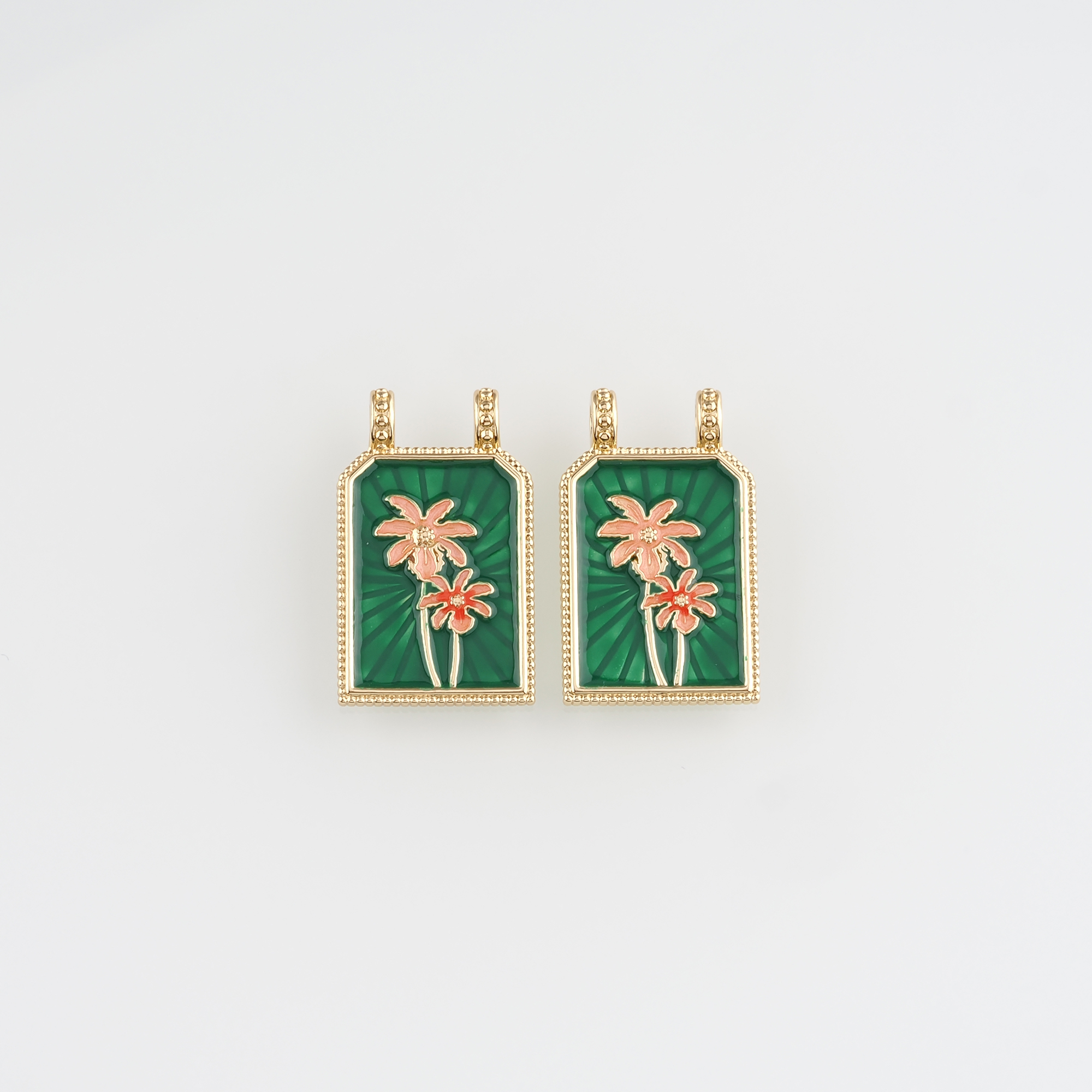 18K Gold Filled Flower Pendant,Enamel Flower Charm Earrings Necklace for DIY Jewelry Making Supply