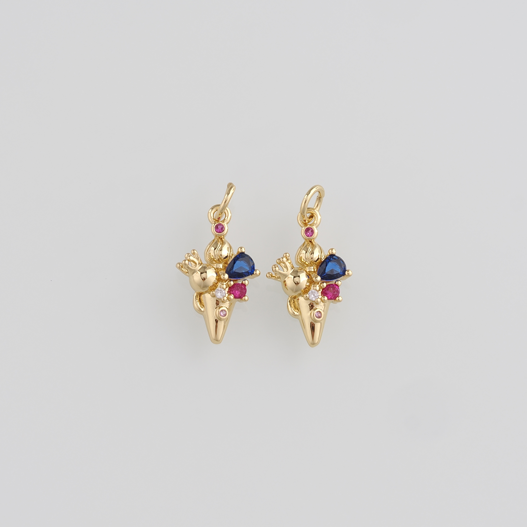 18K Gold Filled Ice Cream Pendant,CZ Micro Pave Ice Cream Charm Earrings Necklace for DIY Jewelry Making Supply