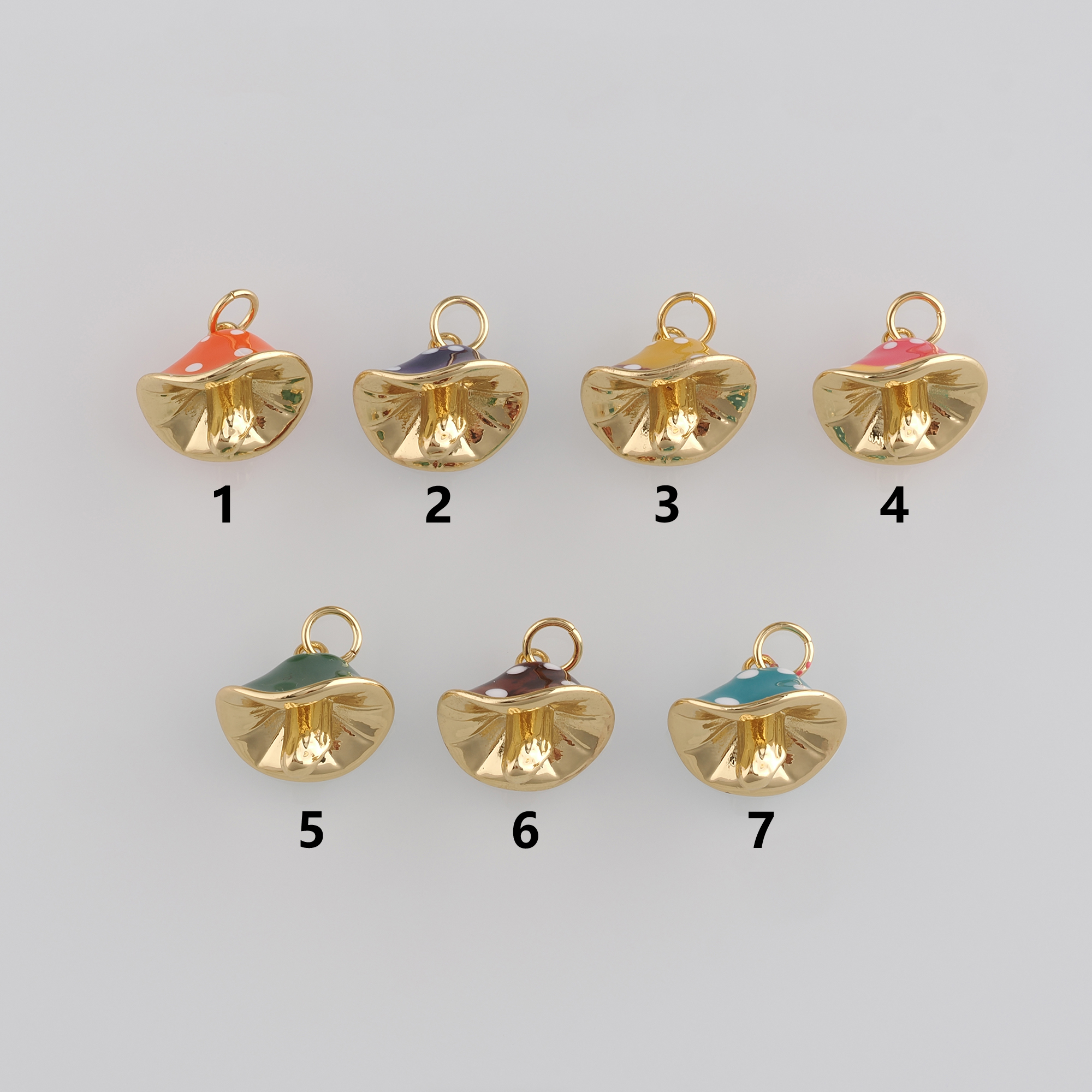 18K Gold Filled Mushroom Pendant,Enamel Mushroom Charm Earrings Necklace for DIY Jewelry Making Supply