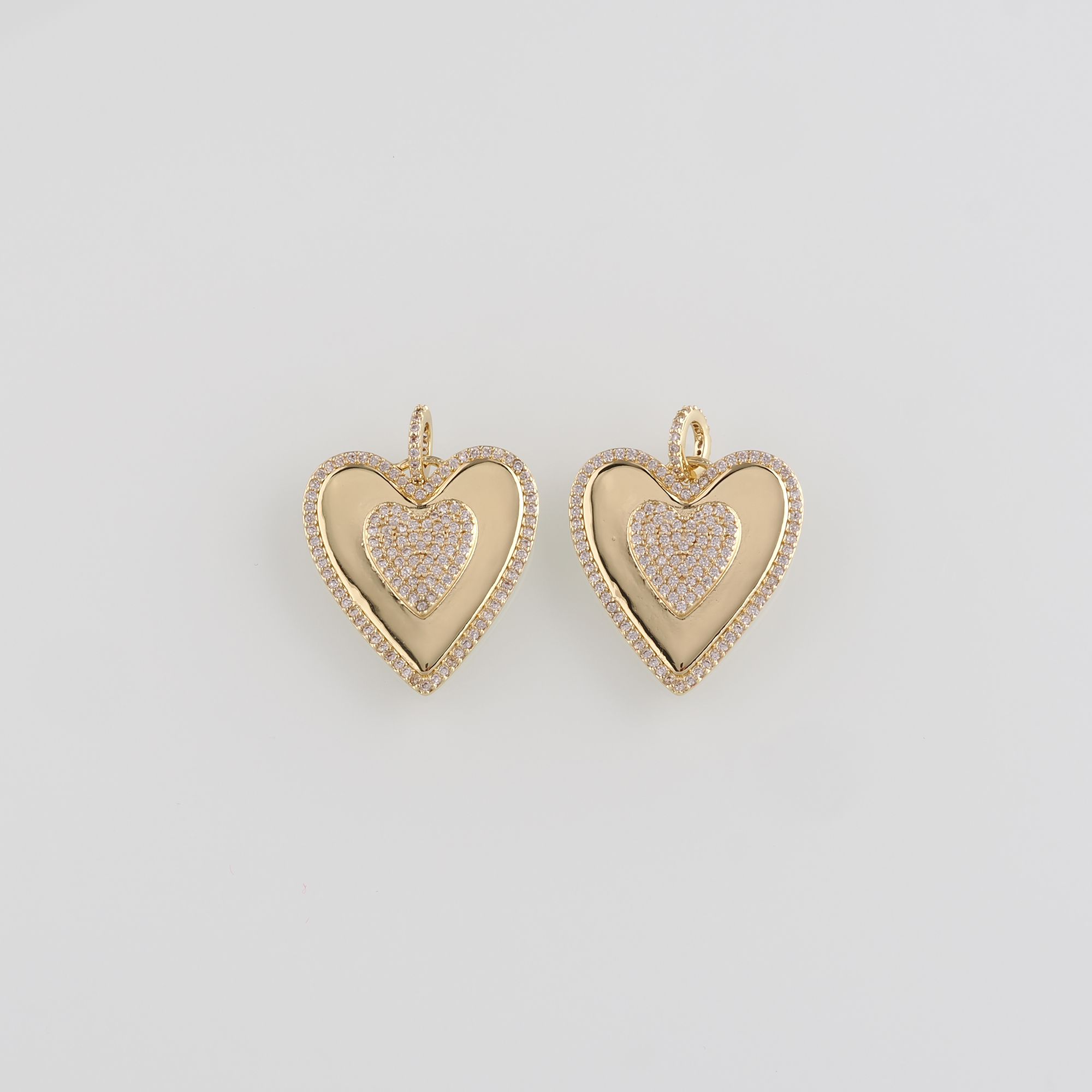 18K Gold Filled Heart Pendant,CZ Micro Pave Heart Charm Earrings Necklace for DIY Jewelry Making Supply