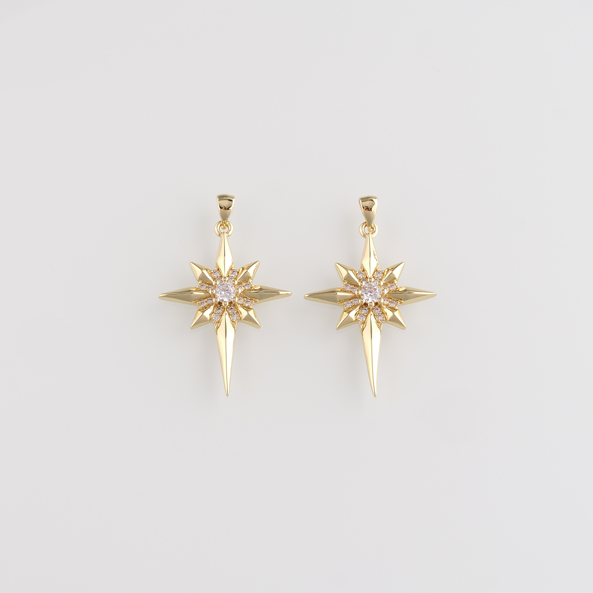 18K Gold Filled North Star Pendant,CZ Micro Pave Celestial Charm Earrings Necklace for DIY Jewelry Making Supply