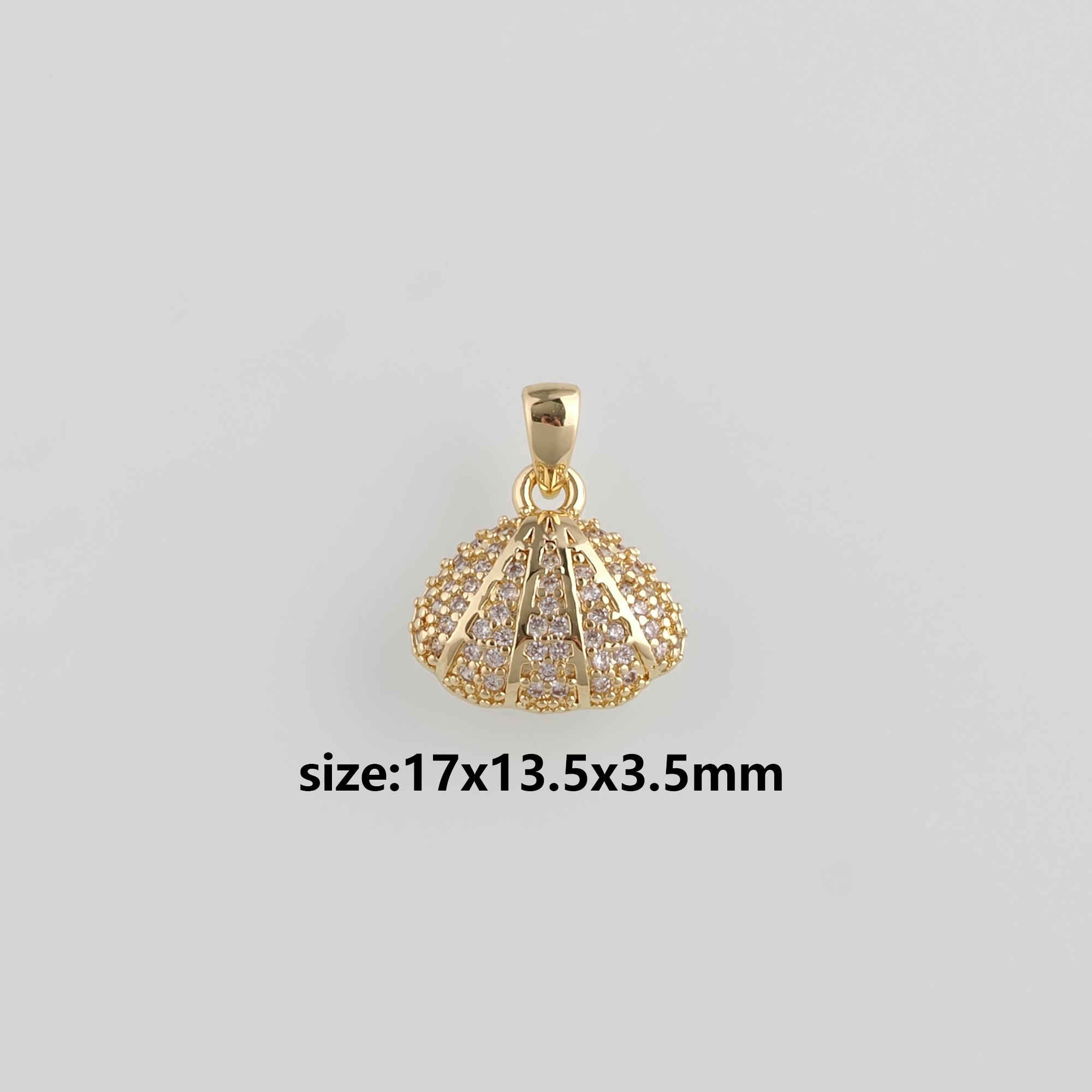 18K Gold Filled Scallop Pendant,CZ Micro Pave Shell Charm Earrings Necklace for DIY Jewelry Making Supply