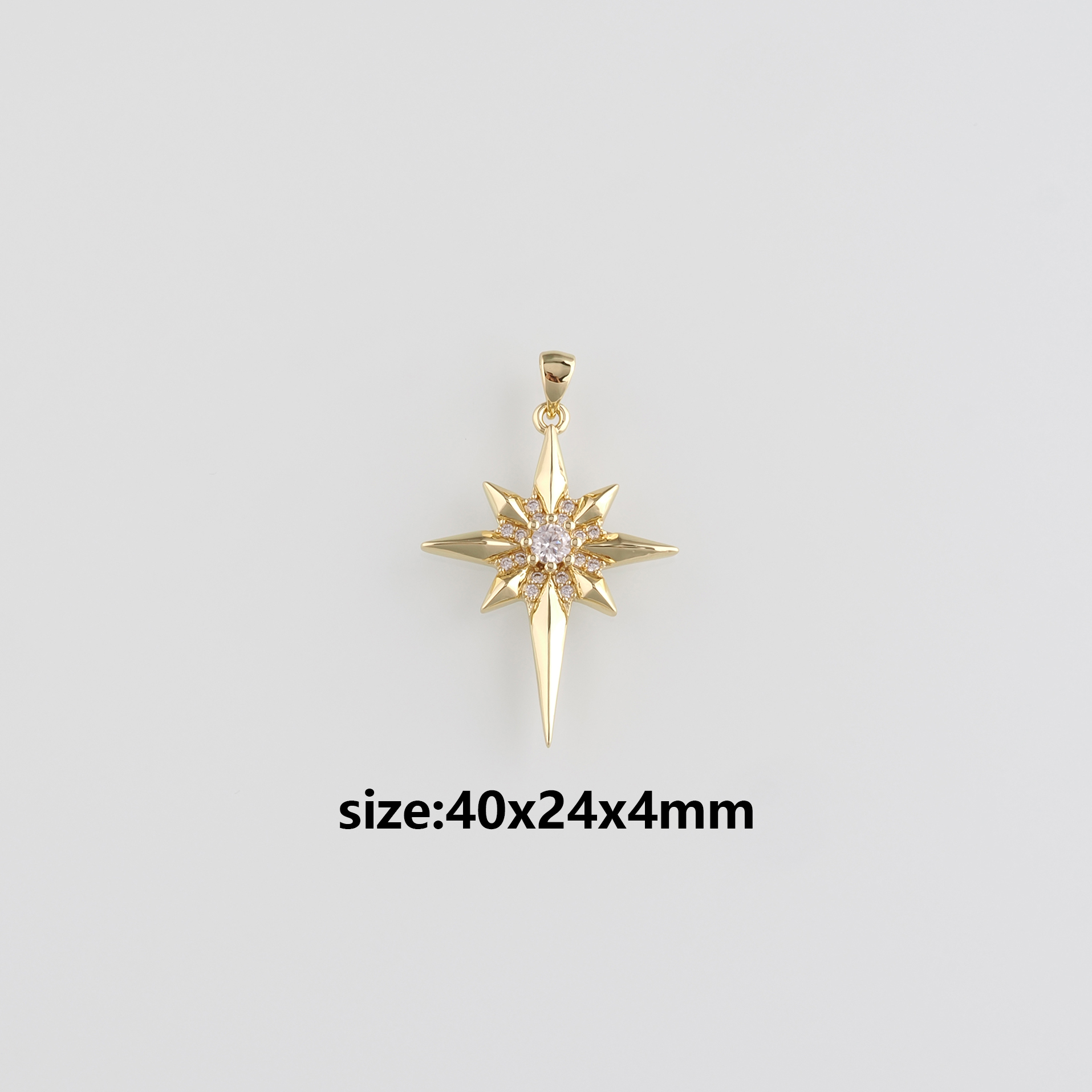 18K Gold Filled North Star Pendant,CZ Micro Pave Celestial Charm Earrings Necklace for DIY Jewelry Making Supply