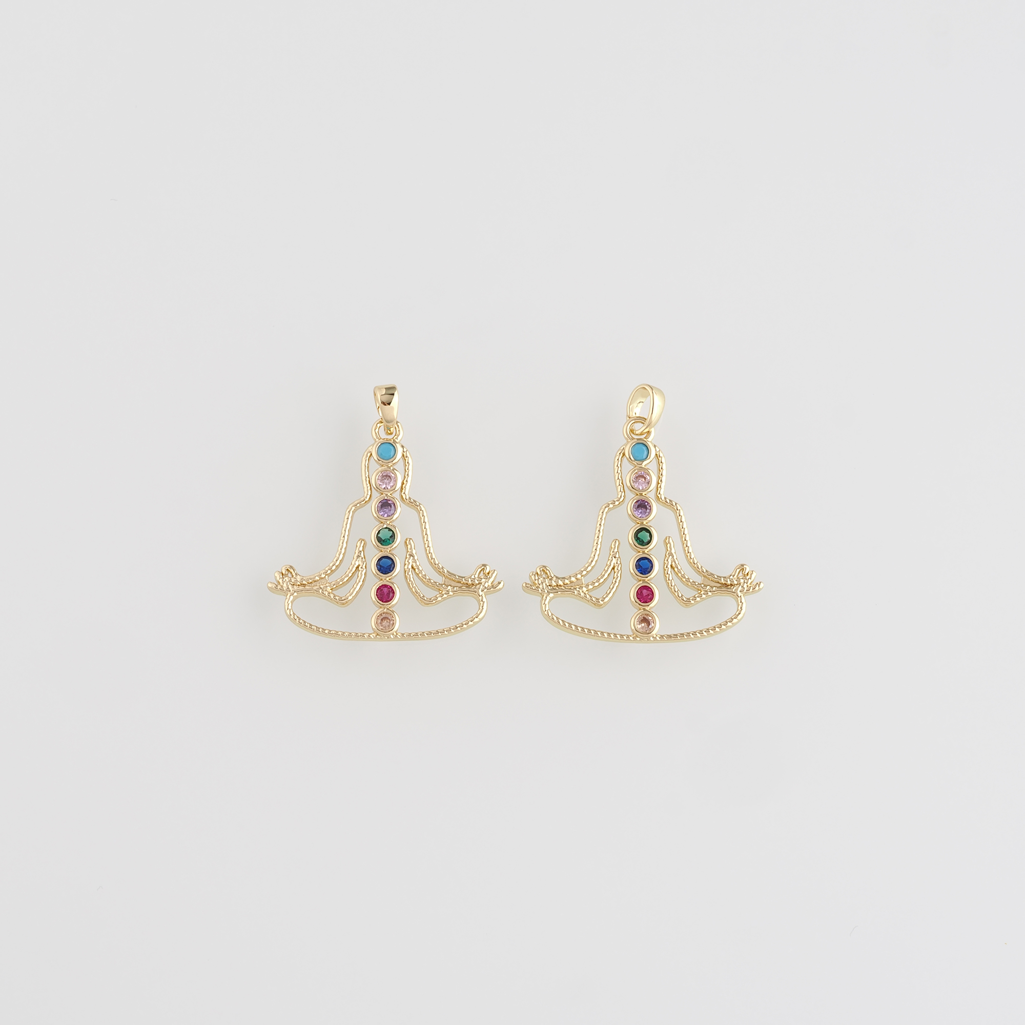 18K Gold Filled Yoga Pendant,CZ Micro Pave Yoga Charm Earrings Necklace for DIY Jewelry Making Supply