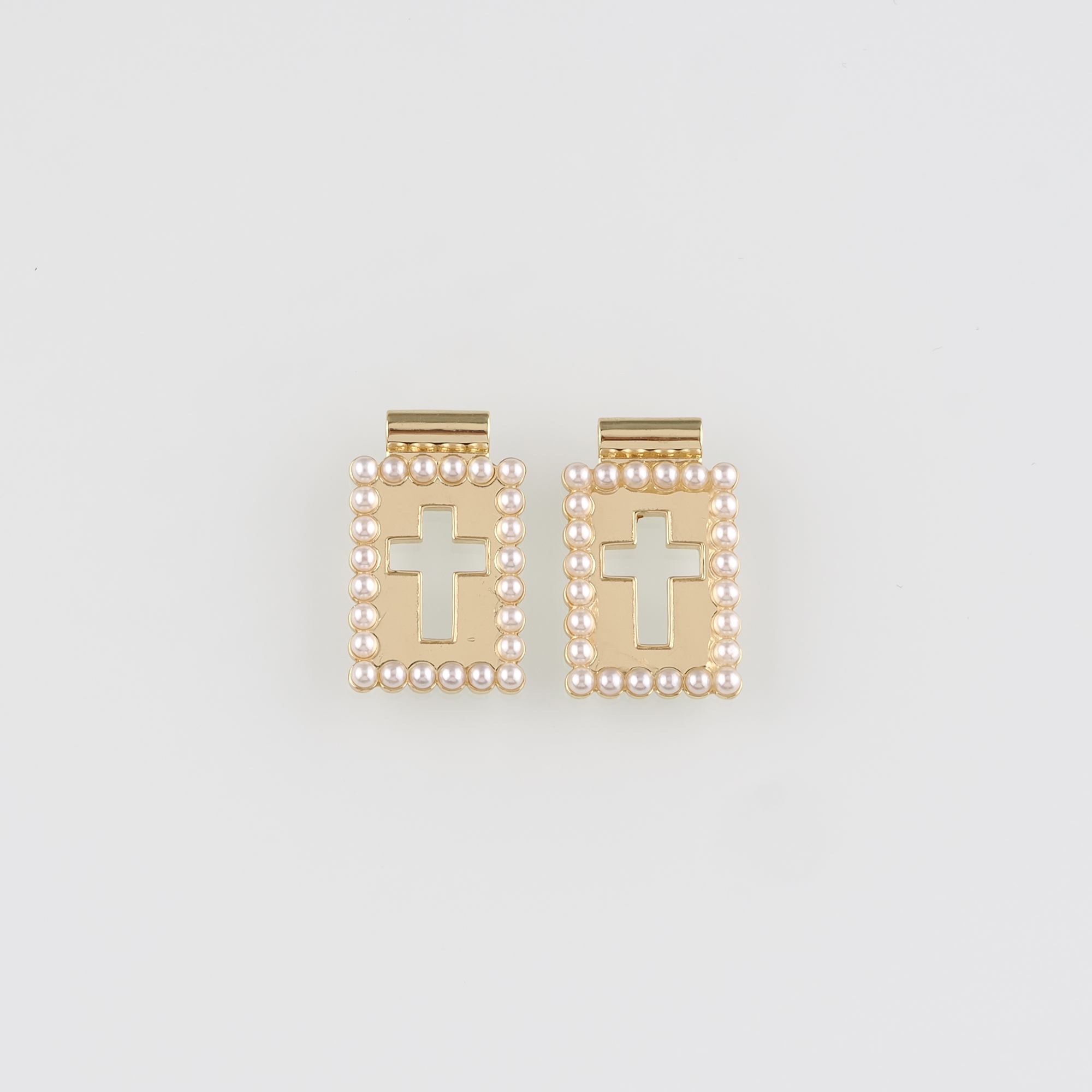 18K Gold Filled Cross Pendant,Pearl Cross Charm Earrings Necklace for DIY Jewelry Making Supply