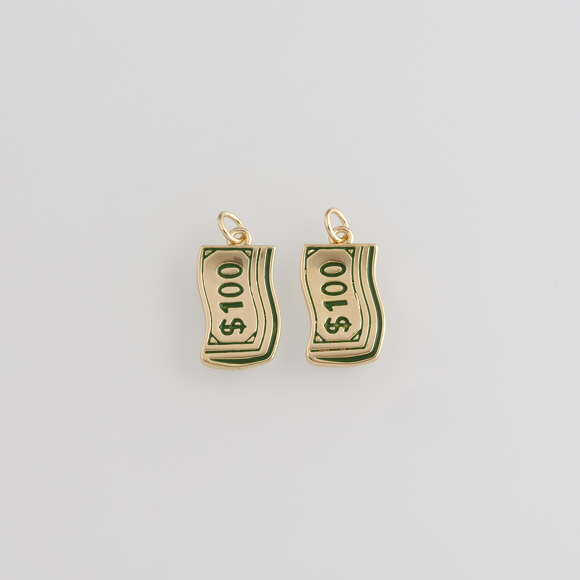 18K Gold Filled Dollar Pendant,Enamel Money Charm Earrings Necklace for DIY Jewelry Making Supply