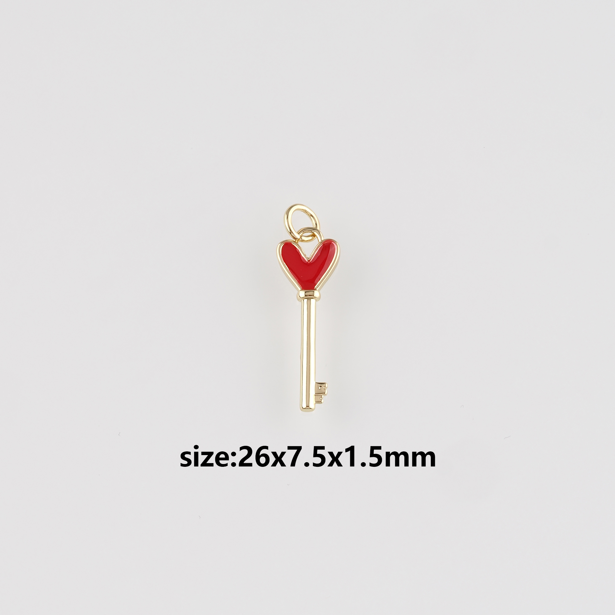 18K Gold Filled Heart Key Pendant,Enamel Key Charm Earrings Necklace for DIY Jewelry Making Supply